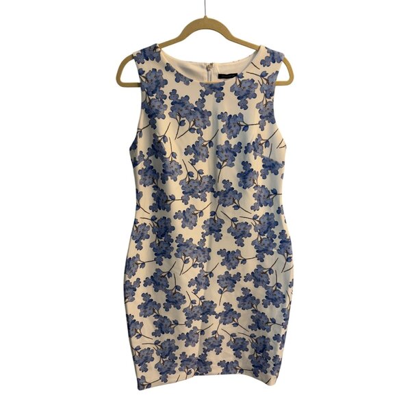 Tommy Hilfiger Womens Floral Sleeveless Sheath Scuba Dress Size 12 White Blue - Picture 1 of 6